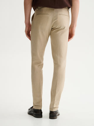 PANTALONI SLIM FIT DA COMPLETO IN MISTO LINO - SABBIA