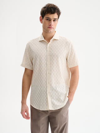 CAMICIA A MANICHE CORTE CON RAFFINATO RICAMO EFFETTO AJOUR - AVORIO