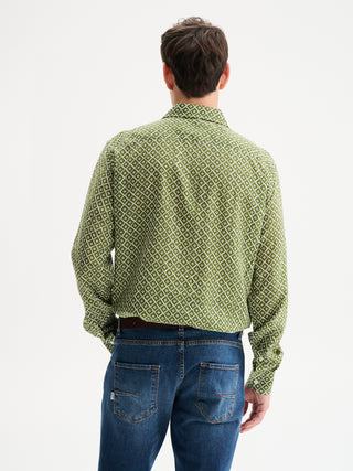 CAMICIA CON STAMPA GEOMETRICA E COLLO ALLA FRANCESE - VAR. VERDE