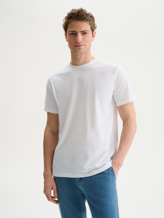 T-SHIRT GIROCOLLO A MANICHE CORTE IN PIQUET DI COTONE - BIANCO