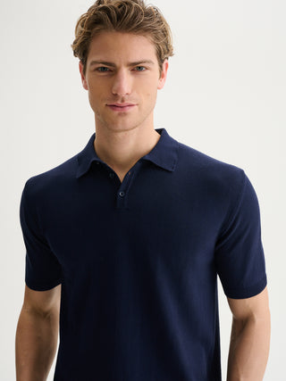 POLO IN MAGLIA BASIC IN COTONE CREPE - BLU