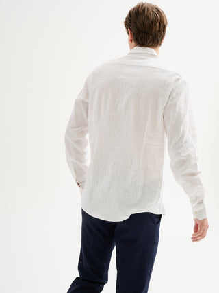 Camicia Uomo Lino Collo alla Francese Bianca QB24