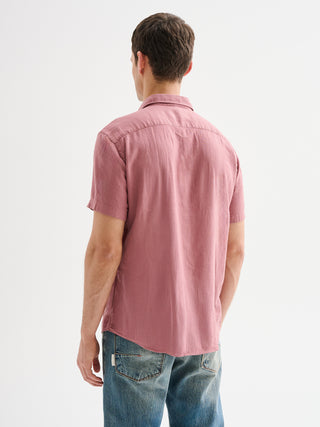 Camicia Uomo in Lino Maniche Corte Rosa QB24