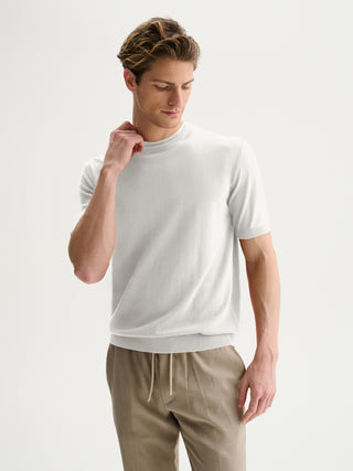 MAGLIA GIROCOLLO A MANICHE CORTE IN COTONE CREPE - BIANCO
