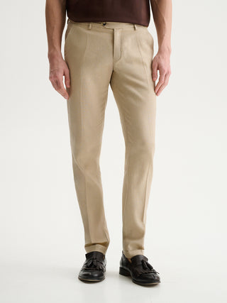 PANTALONI SLIM FIT DA COMPLETO IN MISTO LINO - SABBIA