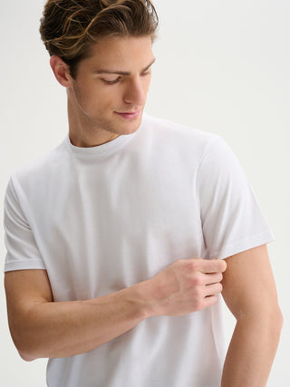T-SHIRT GIROCOLLO A MANICHE CORTE IN PIQUET DI COTONE - BIANCO