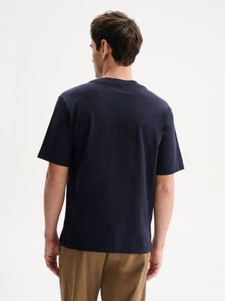 T-SHIRT GIROCOLLO BOXY FIT A MANICHE CORTE IN COTONE 210 GR - BLU