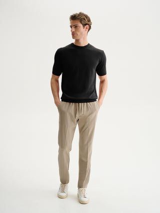 MAGLIA GIROCOLLO A MANICHE CORTE IN COTONE CREPE - NERO