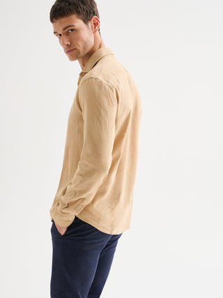 Camicia Uomo in Lino Collo alla Francese beige QB24