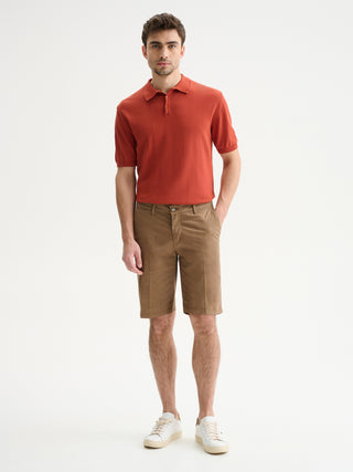 BERMUDA SLIM FIT IN GABARDINA DI COTONE - TORTORA
