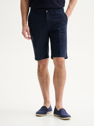 BERMUDA SLIM FIT IN GABARDINA DI COTONE - BLU