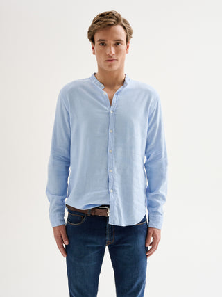 Camicia in Lino Uomo Collo Coreana QB24