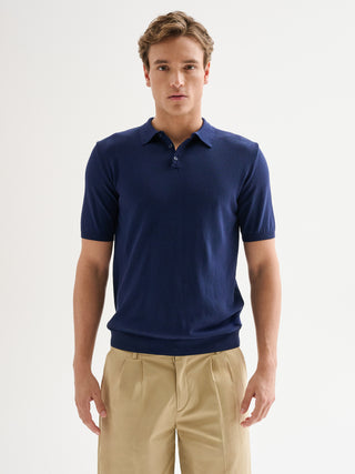 Polo Uomo in Maglia Basic Cotone Crepe Blu QB24