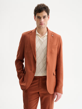 GIACCA MONOPETTO SLIM FIT DUE BOTTONI DA COMPLETO IN MISTO LINO - COCCIO