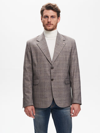 Giacca Due Bottoni Uomo Check Cammello QB24
