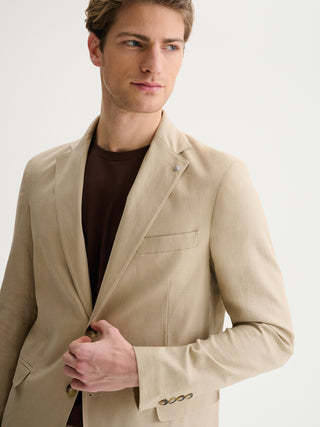 GIACCA MONOPETTO SLIM FIT DUE BOTTONI DA COMPLETO IN MISTO LINO - SABBIA