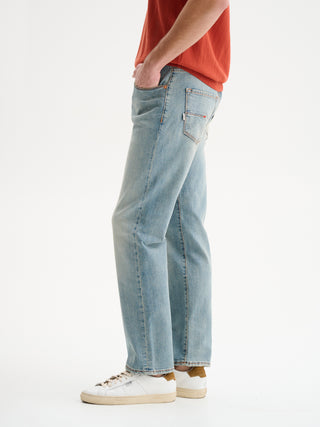 JEANS REGULAR FIT CROPPED DELAVE' EFFETTO USED - BLU