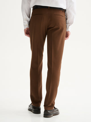 PANTALONI SLIM FIT DA COMPLETO IN TESSUTO ARMATURATO CON TEXTURE - MARRONE