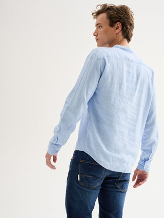 Camicia in Lino Uomo Collo Coreana QB24